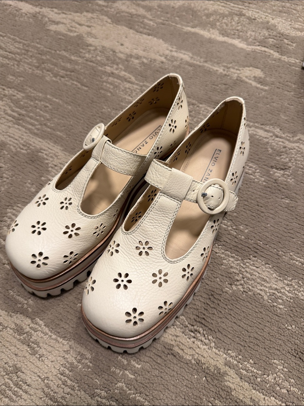 White Floral Cutout Mary Jane Clogs